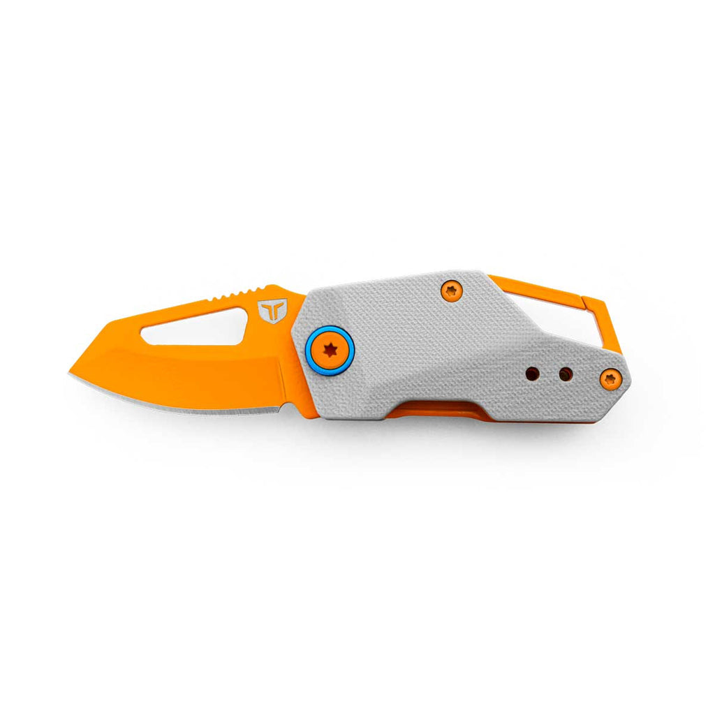 TRUE Berm Keychain Knife | EDC, Everyday Carry, Compact, Versatile, Flipper, Carabiner, Reversible Clip - Orange/Grey